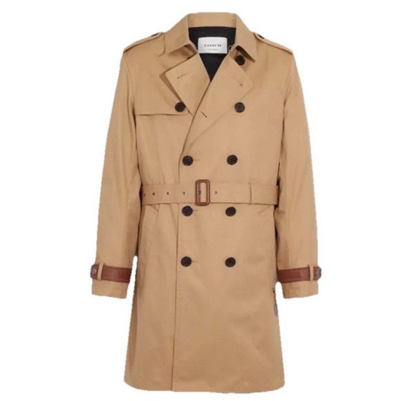 Coach The Trench Coat Khaki Leather Details Belt Logo Tag Men's Size XL NWT
